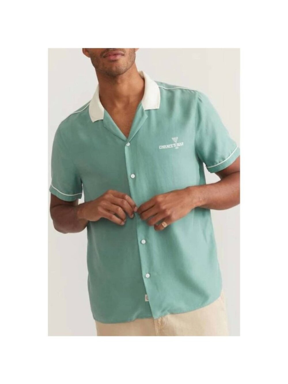MARINE LAYER Men's Larger Archive Bowling Shirt in Green